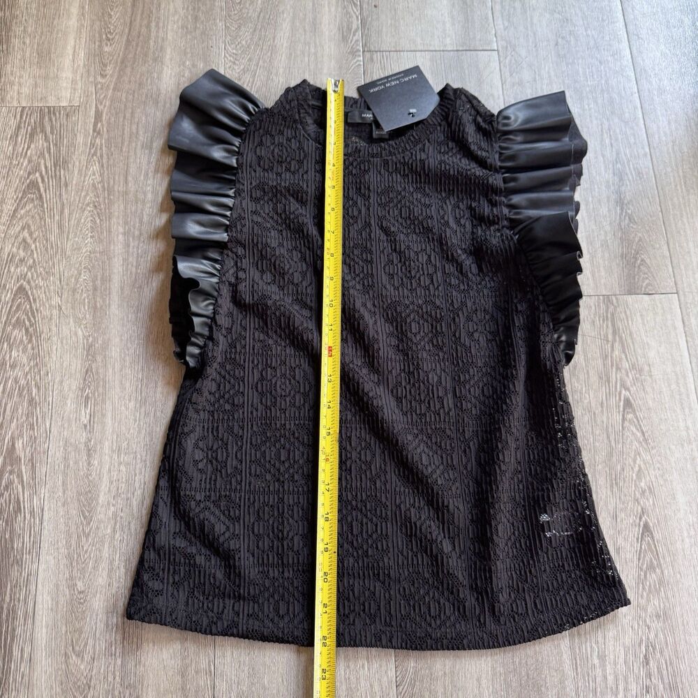 NWT Marc NY Black Lace Top Women Sz S Stretch Faux Leather Ruffle Whimsygoth - Picture 7 of 12